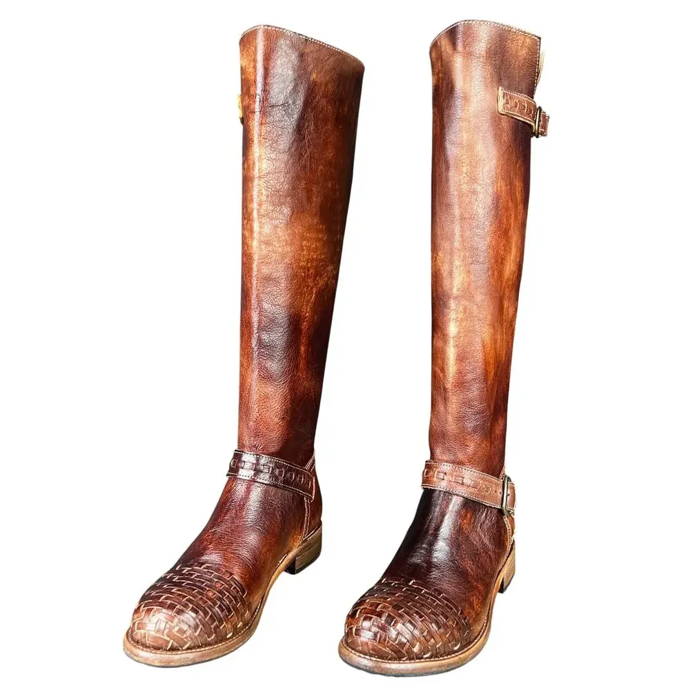 NWOT Bed Stu Women’s Blackburn Brown Leather Woven Toe Riding Boot Size US 7.5